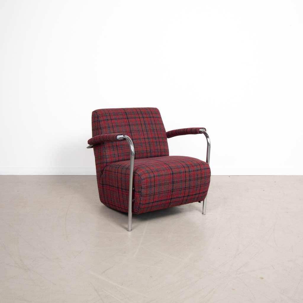 2x Leolux Scylla Fauteuil Laag Rood Geruit Stof