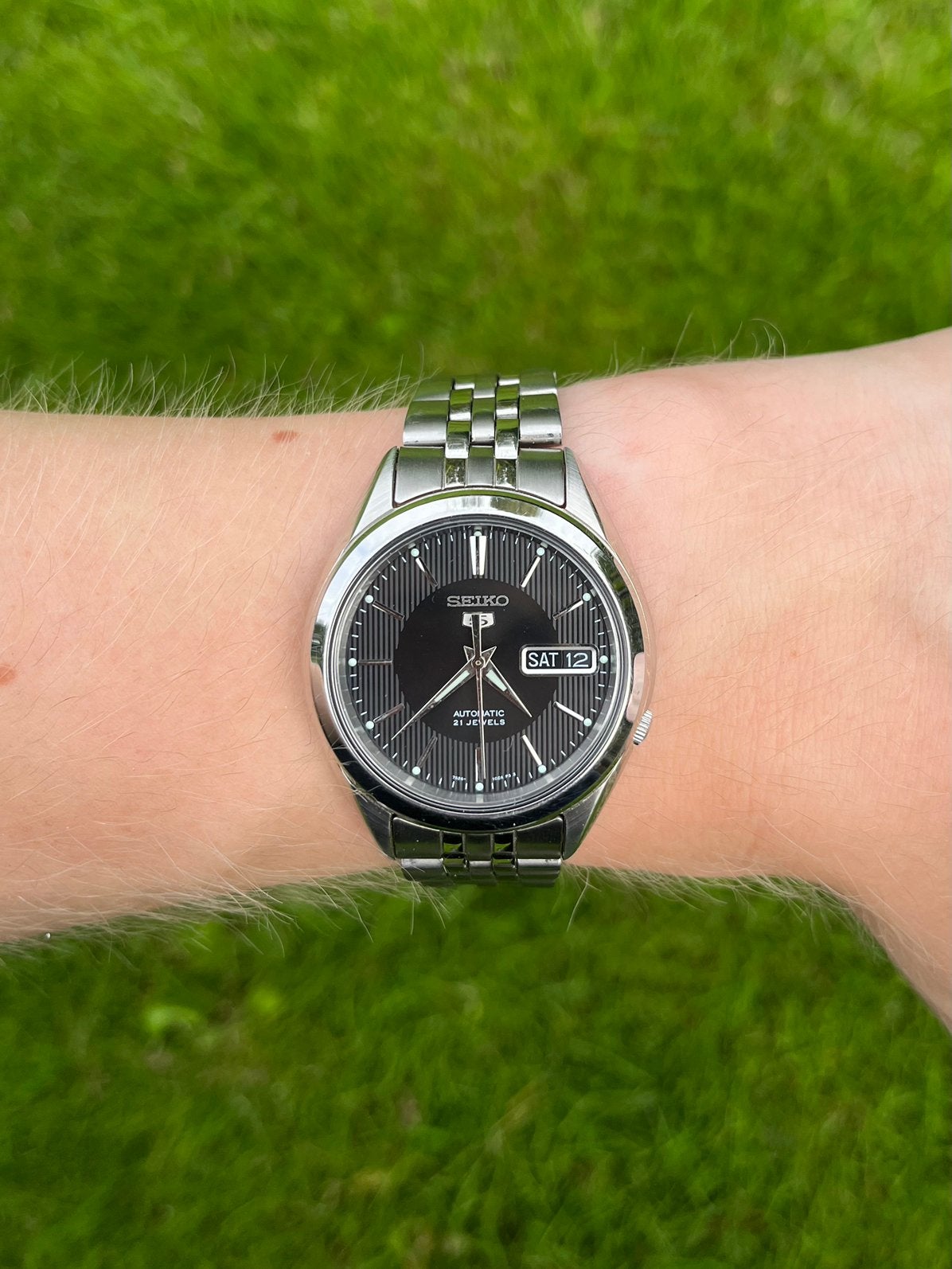 Seiko 5 SNKL23J1 Automatic Black Dial 38mm, Sieraden, Tassen en Uiterlijk, Staal, Polshorloge, Ophalen of Verzenden, Zo goed als nieuw