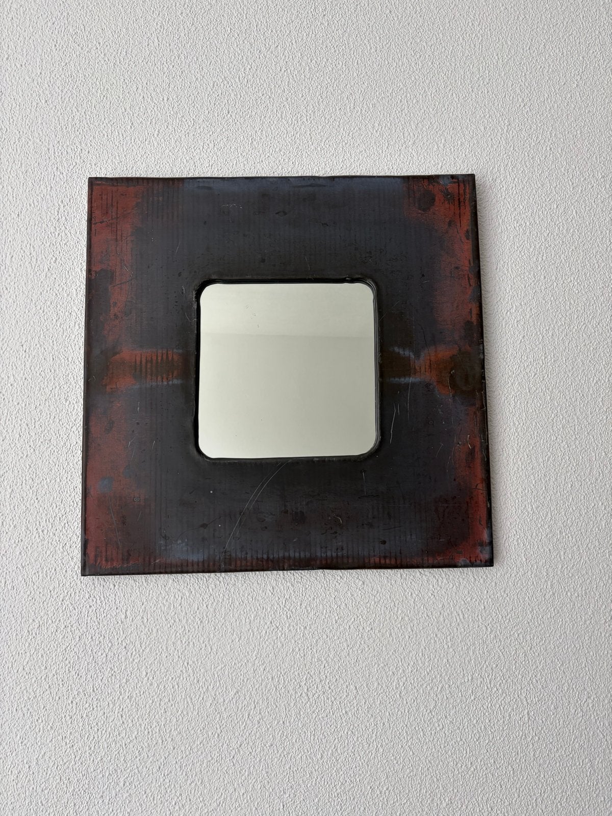 Industriële metalen spiegel - Wabi-Sabi stijl, Huis en Inrichting, Woonaccessoires | Spiegels, Ophalen, Gebruikt, Vierkant, Minder dan 100 cm