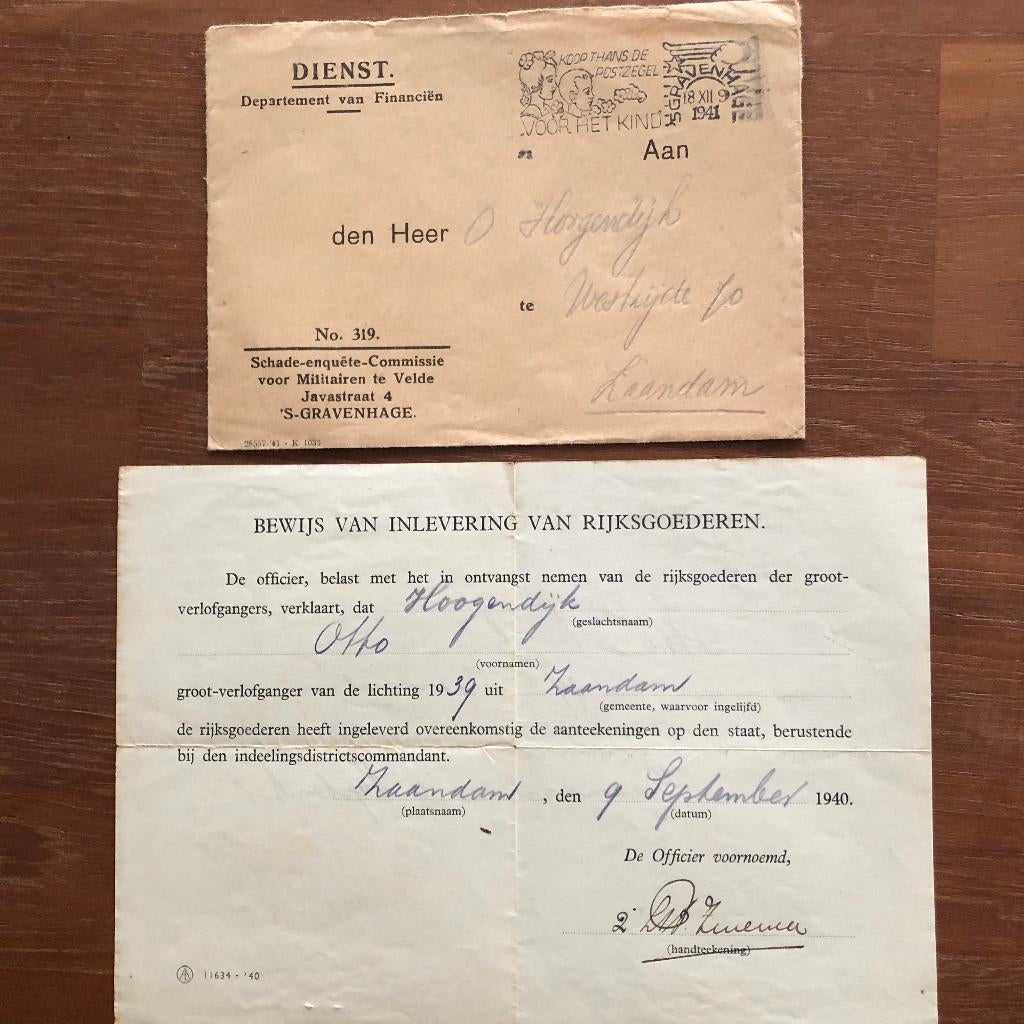 Persoonlijke documenten van Otto Hoogendijk (Zaandam 1919-, Verzamelen, Ophalen of Verzenden, Nederland, Overige typen