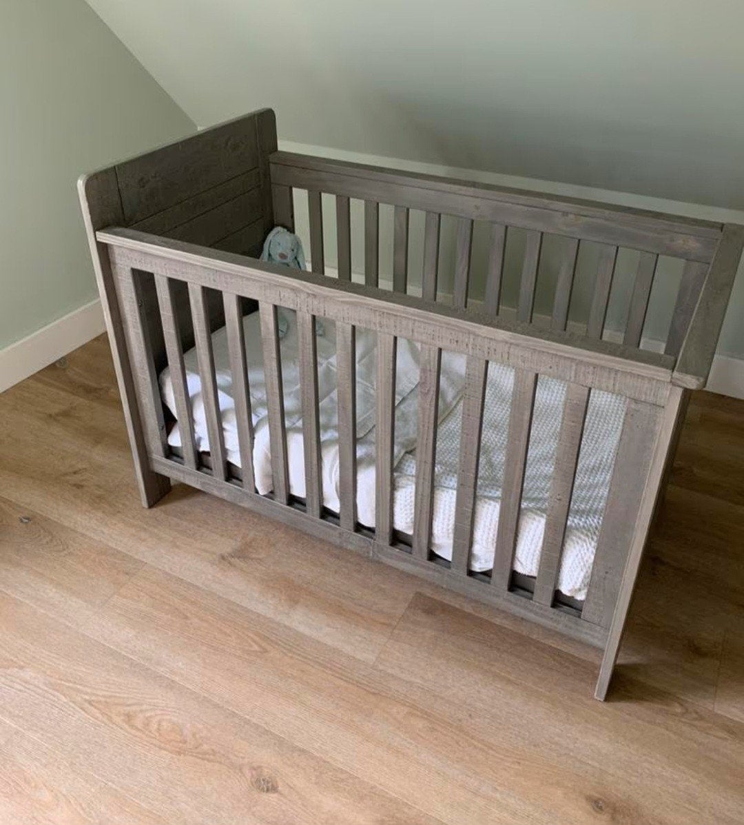 Coming Kids Ledikant - Grijs Hout, Ophalen, Gebruikt, 70 tot 85 cm, 140 tot 160 cm