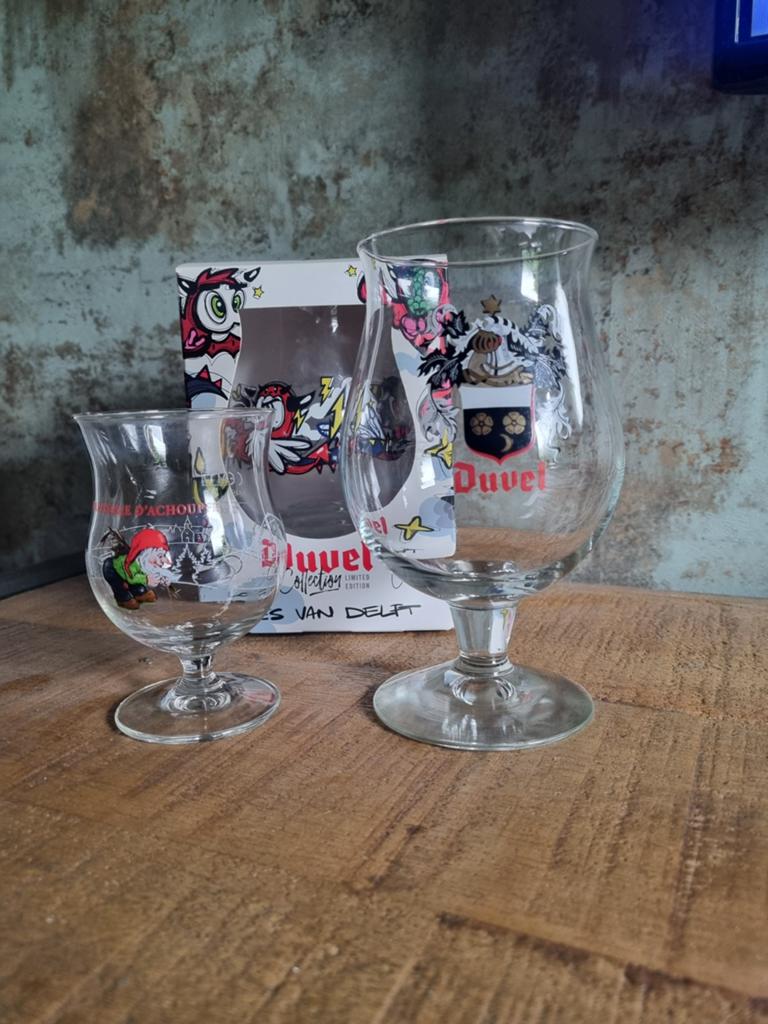 Duvel, La Chouffe, Loes van Delft bierglazen, Ophalen of Verzenden, Gebruikt