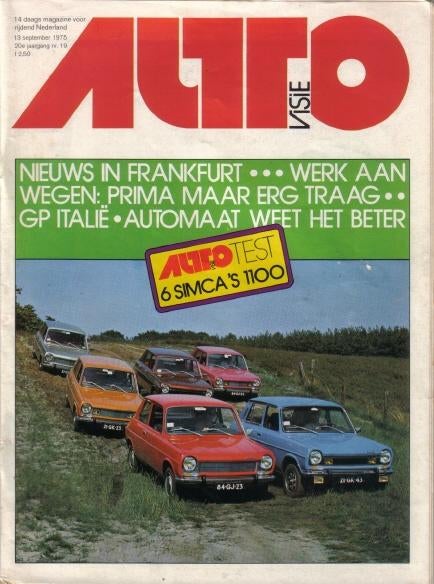 Autovisie 19 1975 : Simca 1100 - VW Golf GTI - Morris Marina, Ophalen of Verzenden, Gelezen, Algemeen
