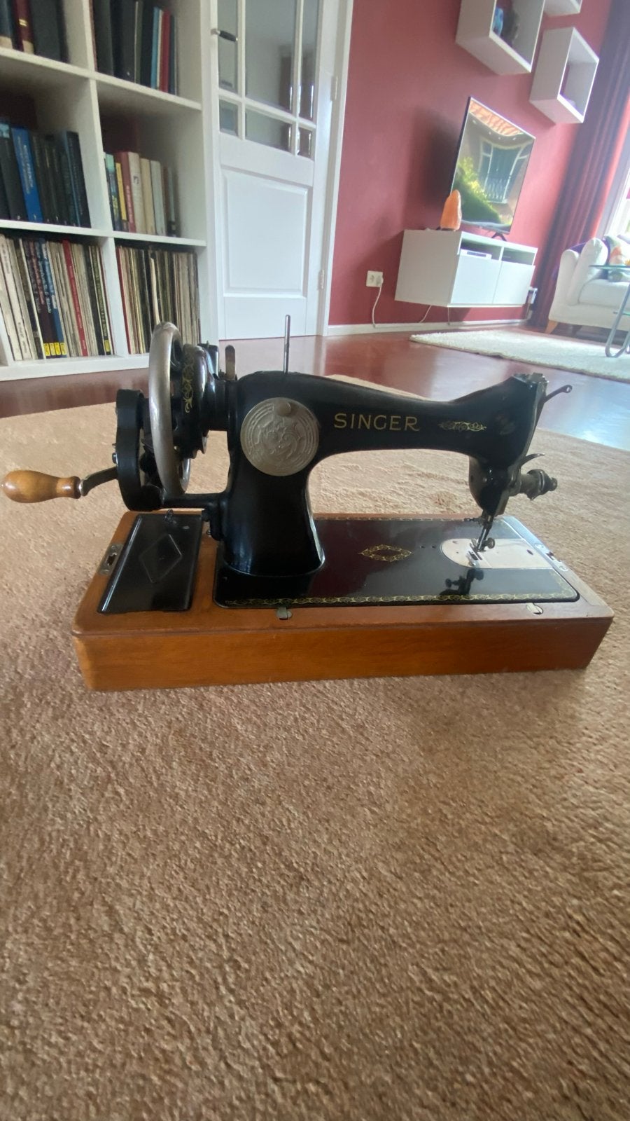 Antieke Singer Naaimachine met Handzwengel en Koffer, Ophalen, Gebruikt, Naaimachine, Singer