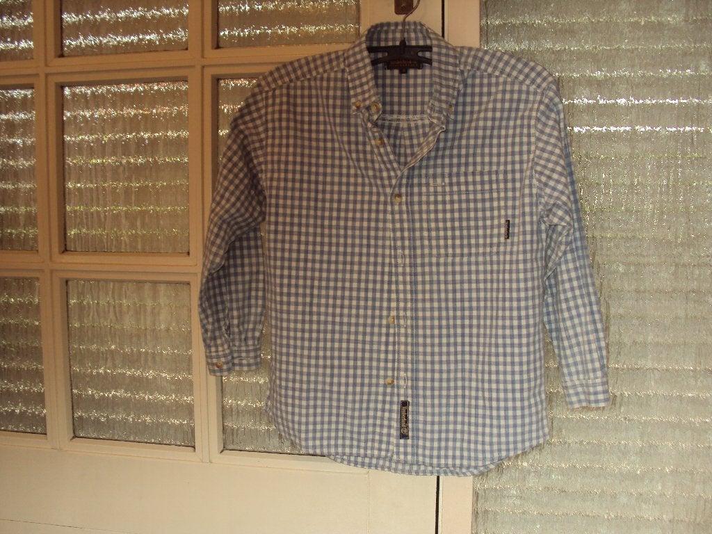 Blauw off white katoen college overhemd TIMBERLAND 128 prima, Ophalen of Verzenden, Gebruikt, Jongen, Overhemd of Blouse