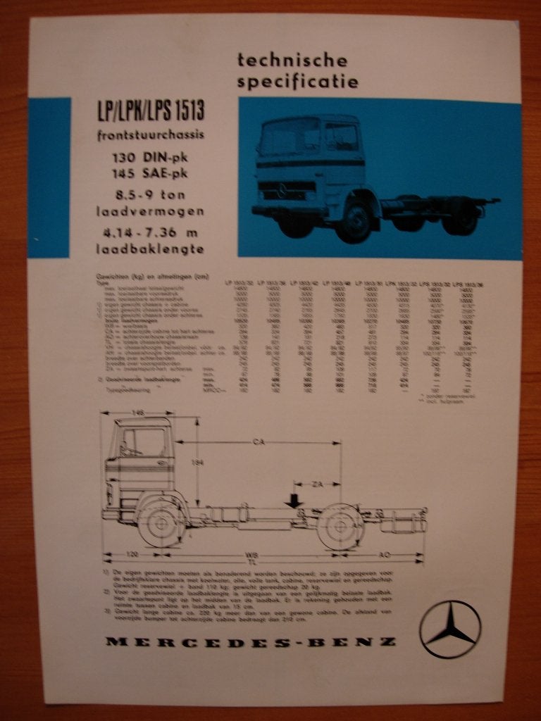 Mercedes 1513 LP LPK LPS 1971 Specificatie Brochure, Zo goed als nieuw, Mercedes-Benz, Mercedes, Ophalen of Verzenden