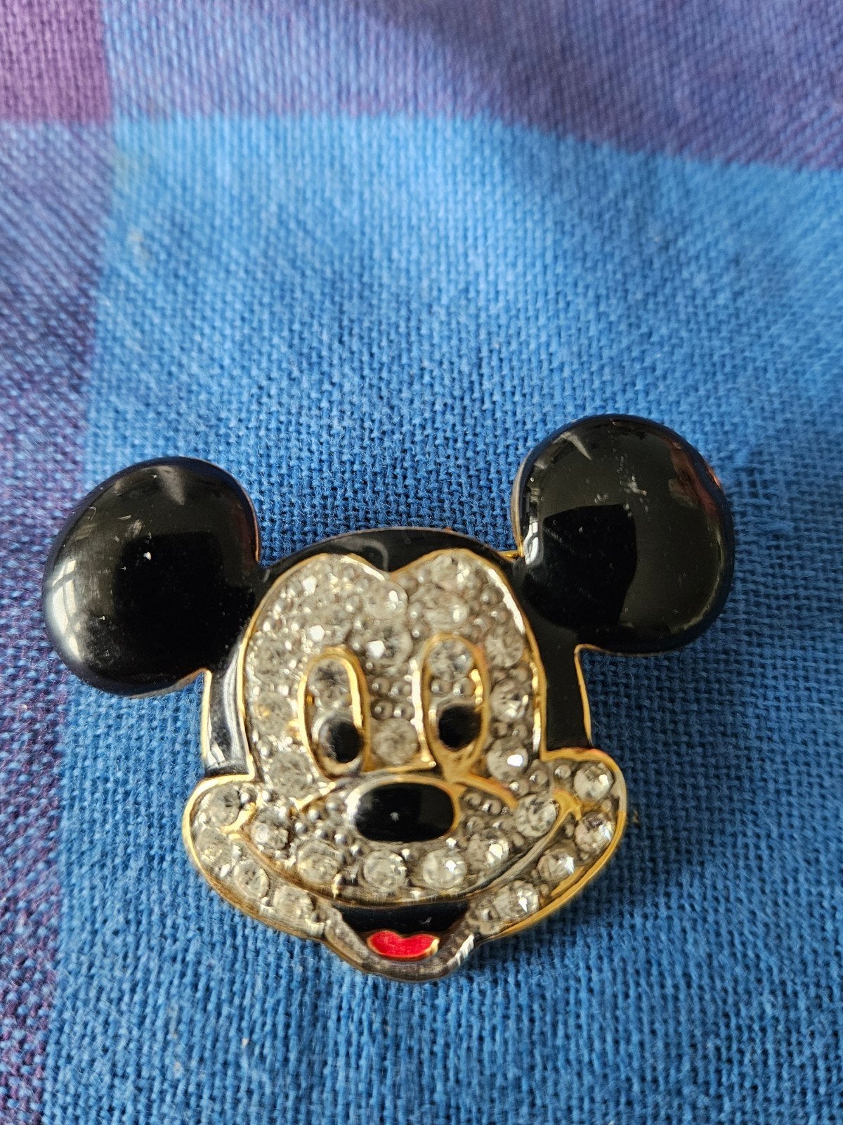 Vintage Mickey Mouse Broche met Strass - Goudkleurig, Overige materialen, 4 tot 7 cm, Gebruikt, Ophalen of Verzenden