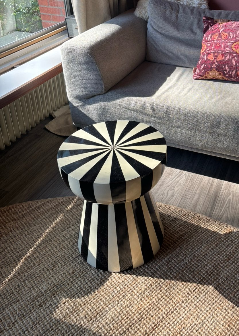 Bijzettafel stripes - beige/zwart - ø40x45 cm, Ophalen, Zo goed als nieuw, Rond, 50 tot 100 cm
