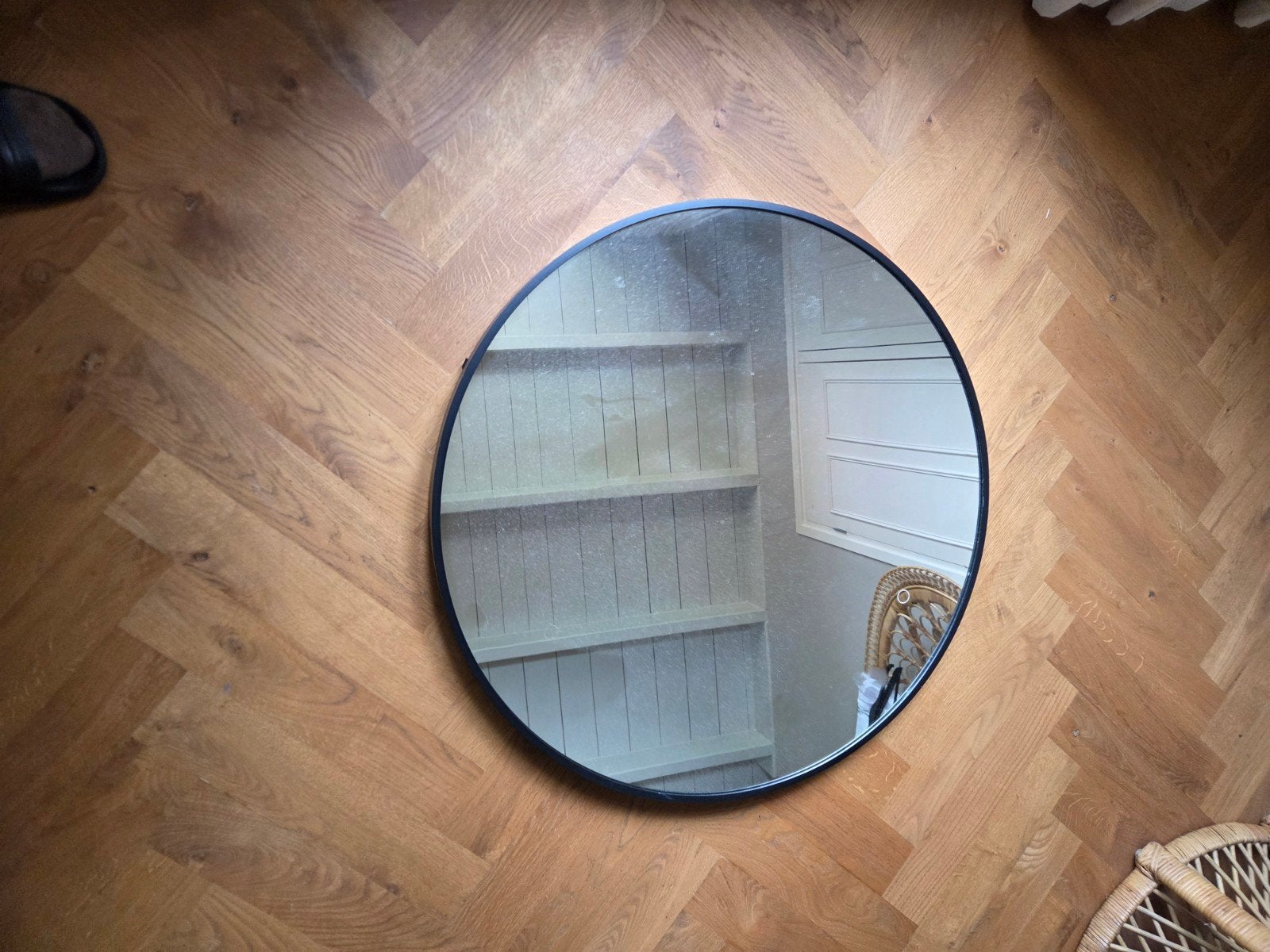 Ronde zwarte spiegel met LED-verlichting - 80 cm diameter, Ophalen, Gebruikt, Rond, 75 tot 100 cm