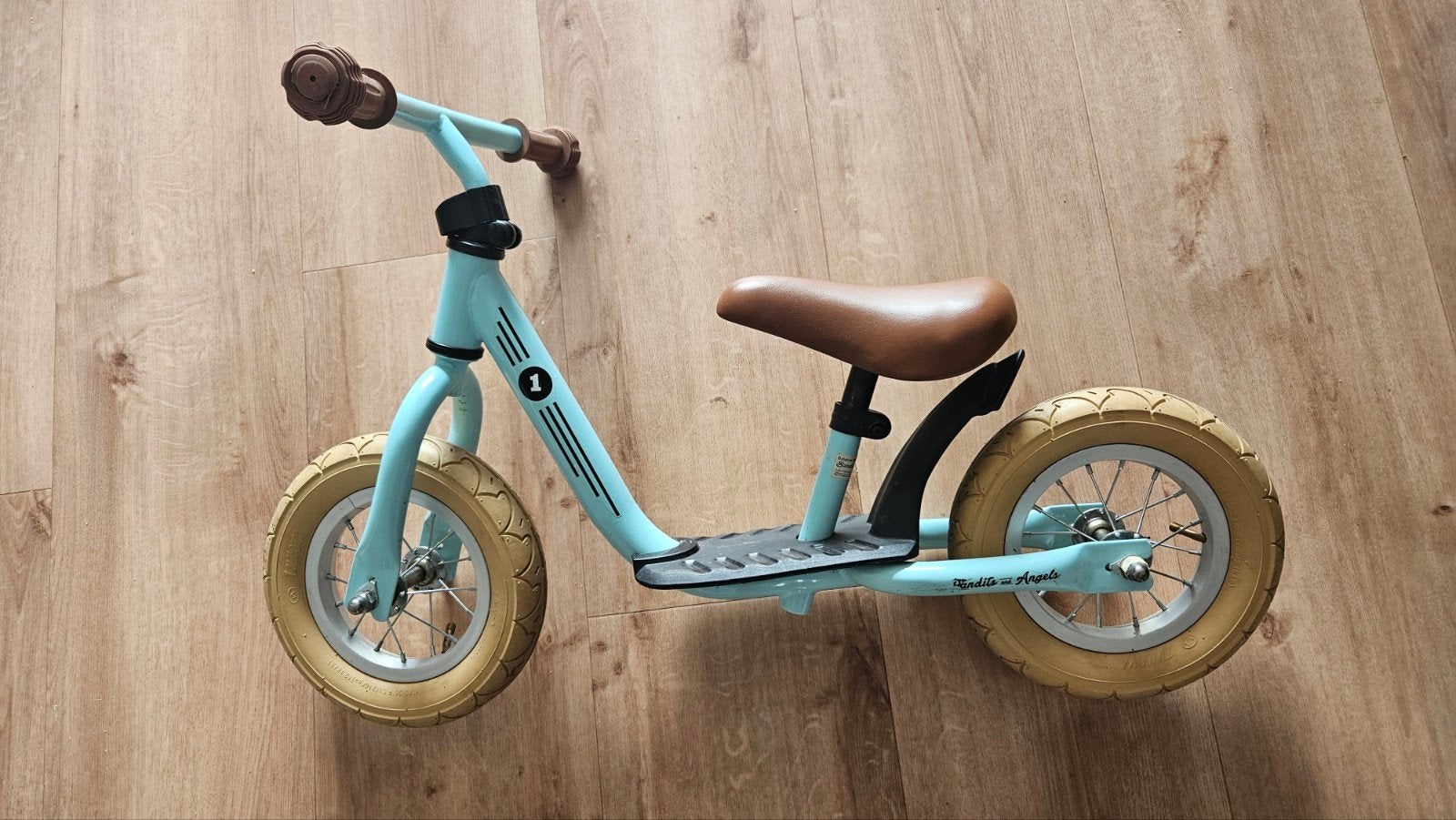 Loopfiets Mintgroen met rieten mandje Bandits en Angels, Ophalen, Gebruikt, Minder dan 16 inch, Bandits en Angels