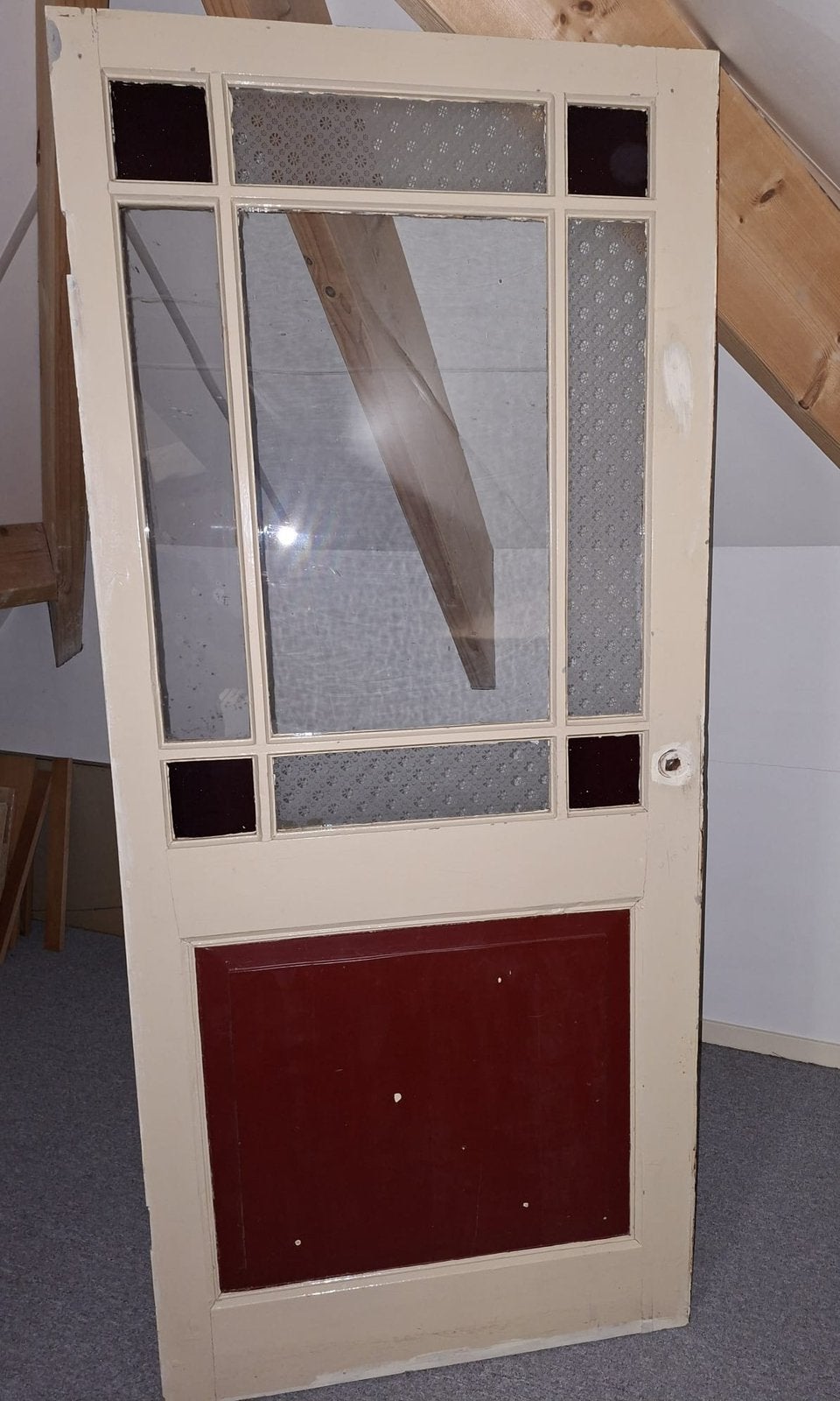 Oude, houten, degelijke deur, met glas, Doe-het-zelf en Verbouw, Deuren en Horren, Ophalen, Glas, Binnendeur, 200 tot 215 cm
