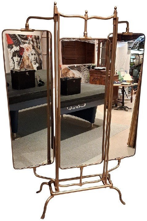 vintage 3-paneel spiegel op voet, Ophalen, Rechthoekig, 100 tot 150 cm