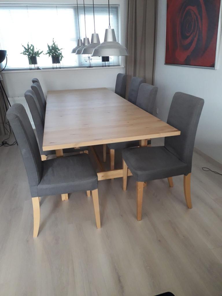 Grote eettafel 240 cm met 8 stoelen - ideaal studentenhuis, Gebruikt, 200 cm of meer, Vijf personen of meer, Rechthoekig
