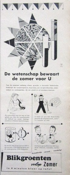 5 vintage advertenties reclames conserven blik 1956-64, Ophalen of Verzenden, Gebruikt, Overige typen