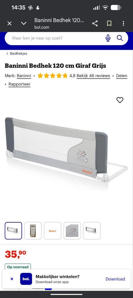 Baninni Bedhek 120 cm Giraf Grijs - Zo goed als nieuw, Ophalen, Zo goed als nieuw, Minder dan 70 cm
