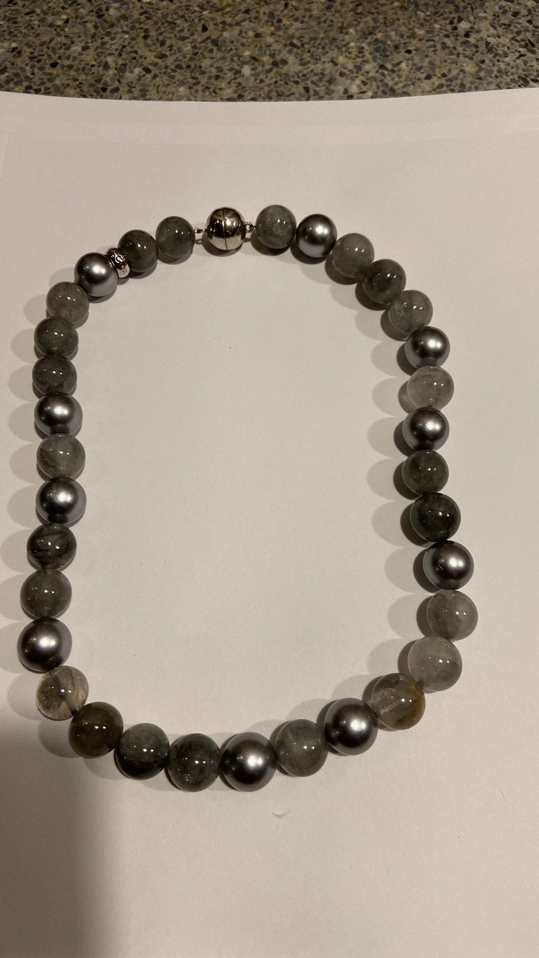Ketting Rookkwarts en grijze parels met zilver 925, Ophalen of Verzenden, Zilver, Ketting, Met edelsteen