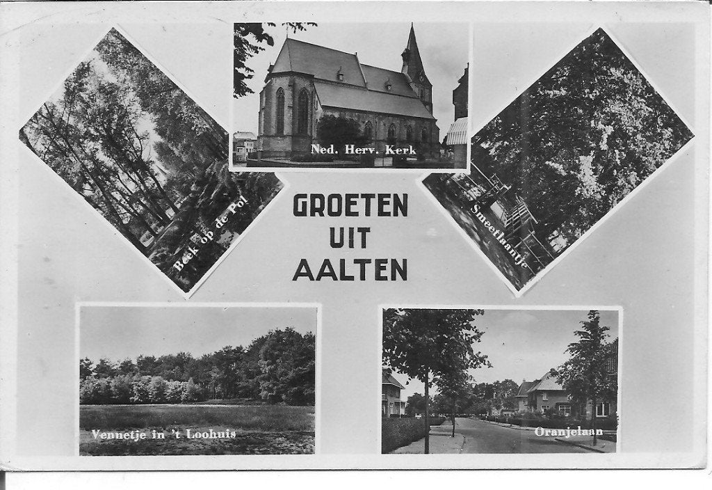 Oude Ansichtkaart Groeten uit Aalten (Gelderland), Ophalen of Verzenden, 1940 tot 1960, Gelopen, Gelderland