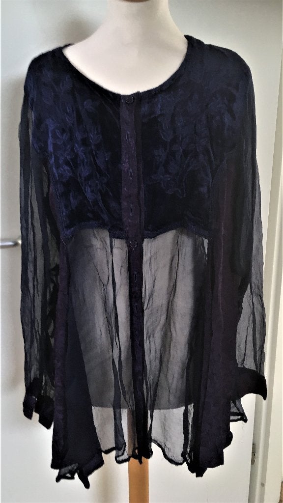 Dames vintage blouse  maat 38, Maat 38/40 (M), Fusion, Blauw, Ophalen of Verzenden