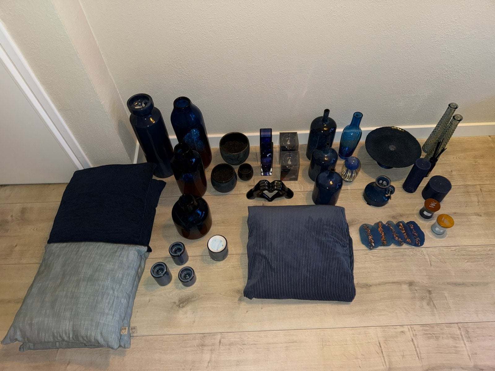 Grote partij blauwe vazen en woonaccessoires, Huis en Inrichting, Ophalen of Verzenden, Zo goed als nieuw, Blauw, Glas