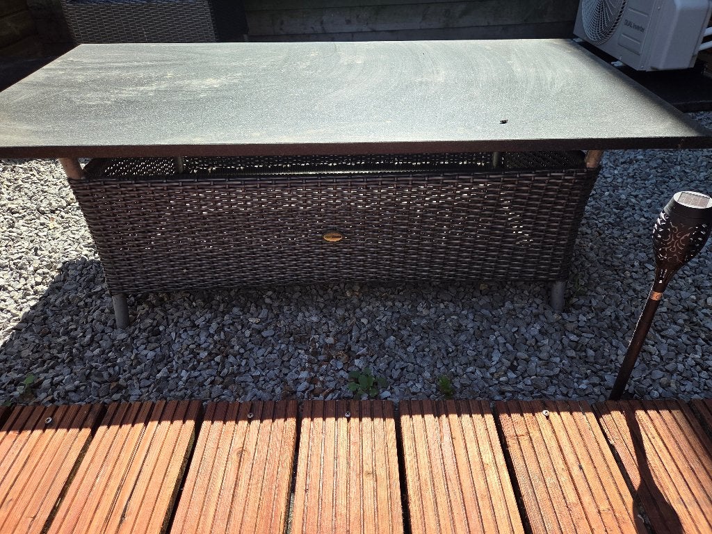 Tuintafel met natuurstenen blad, Ophalen, Gebruikt, Rechthoekig, Wicker