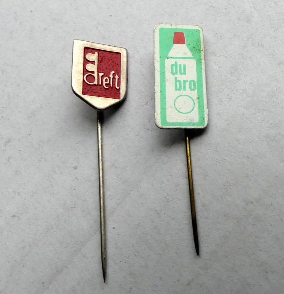 Dreft en Dubro speldjes oud speldje 2x afwasmiddel, Verzamelen, Ophalen of Verzenden, Gebruikt, Merk, Speldje of Pin