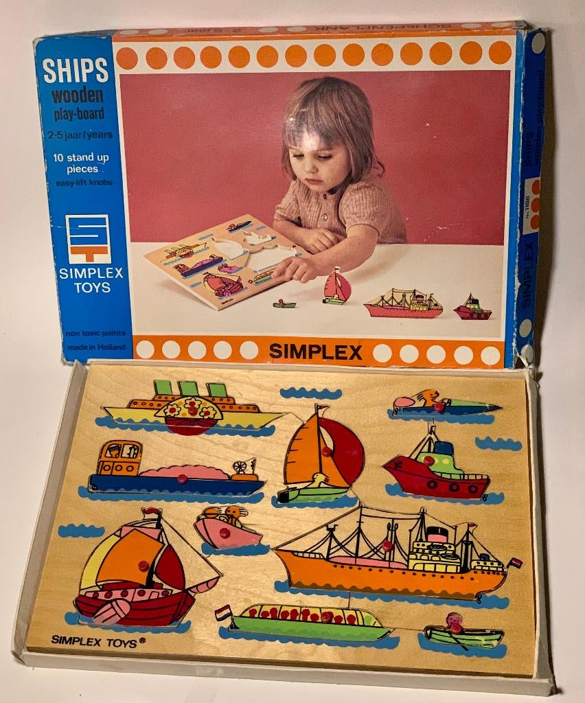 Vintage Simplex Houten Puzzel Schepen no.1188, Ophalen of Verzenden, Gebruikt, Overige typen