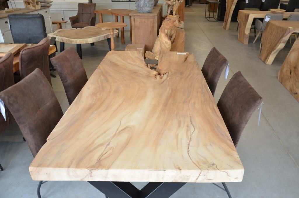 Suar boomstamtafel 200 cm bt 979 – 2 meter boomstamtafel, 100 tot 150 cm, Ophalen of Verzenden, Vijf personen of meer, Rechthoekig