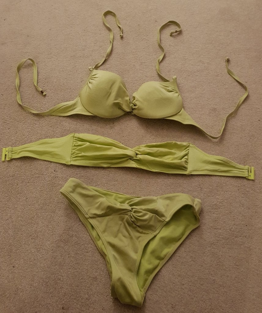 Bikini neon groen neon geel shiney cup 75c topje 38 broek 36, H&M, Verzenden, Zo goed als nieuw, Bikini