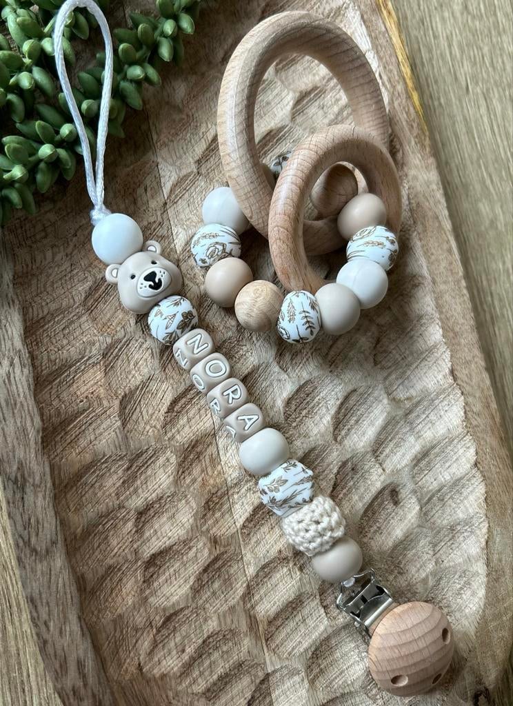 Speenkoord en bijtring met naam gepersonaliseerd kraamcadeau, Ophalen of Verzenden, Nieuw