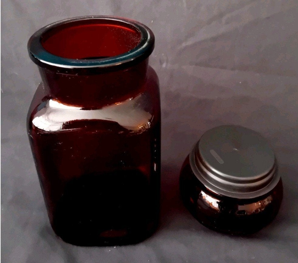 Vintage apothekerspot van amberkleurig glas, Ophalen of Verzenden