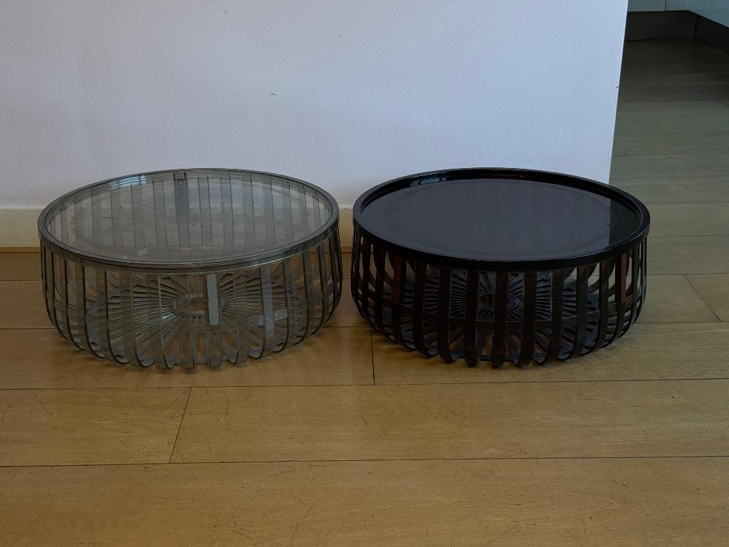 Set van 2 Kartell Panier bijzettafels – smoke & zwart, Huis en Inrichting, Ophalen, Minder dan 45 cm, Kunststof, Gebruikt