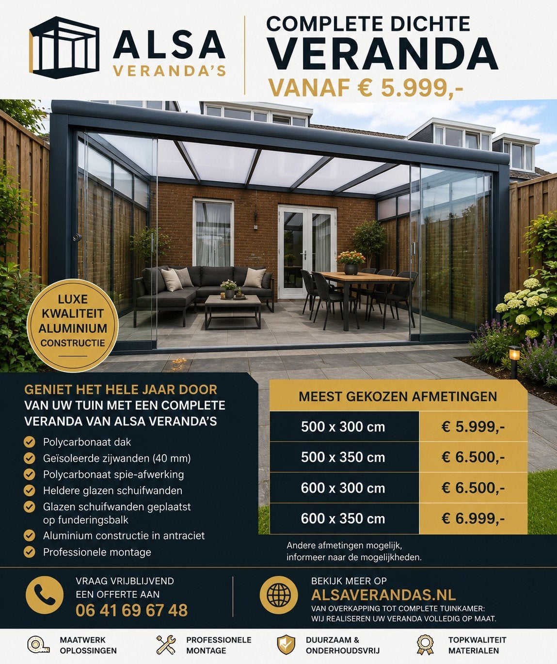 Veranda's Overkappingen INCLUSIEF MONTAGE GRATIS OPMAAT, Tuin en Terras, Overkappingen, Nieuw, Veranda, Ophalen of Verzenden