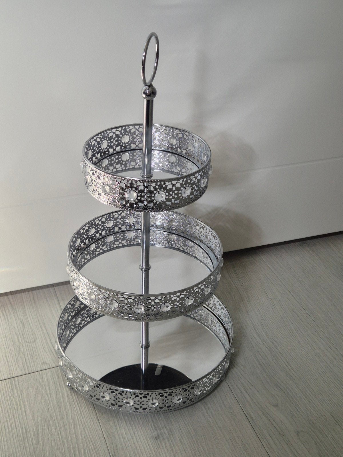 Etagere 3 lagen Zilver spiegel 46x25cm, Huis en Inrichting, Woonaccessoires | Etagères, Ophalen of Verzenden, Nieuw, Etagère, Metaal