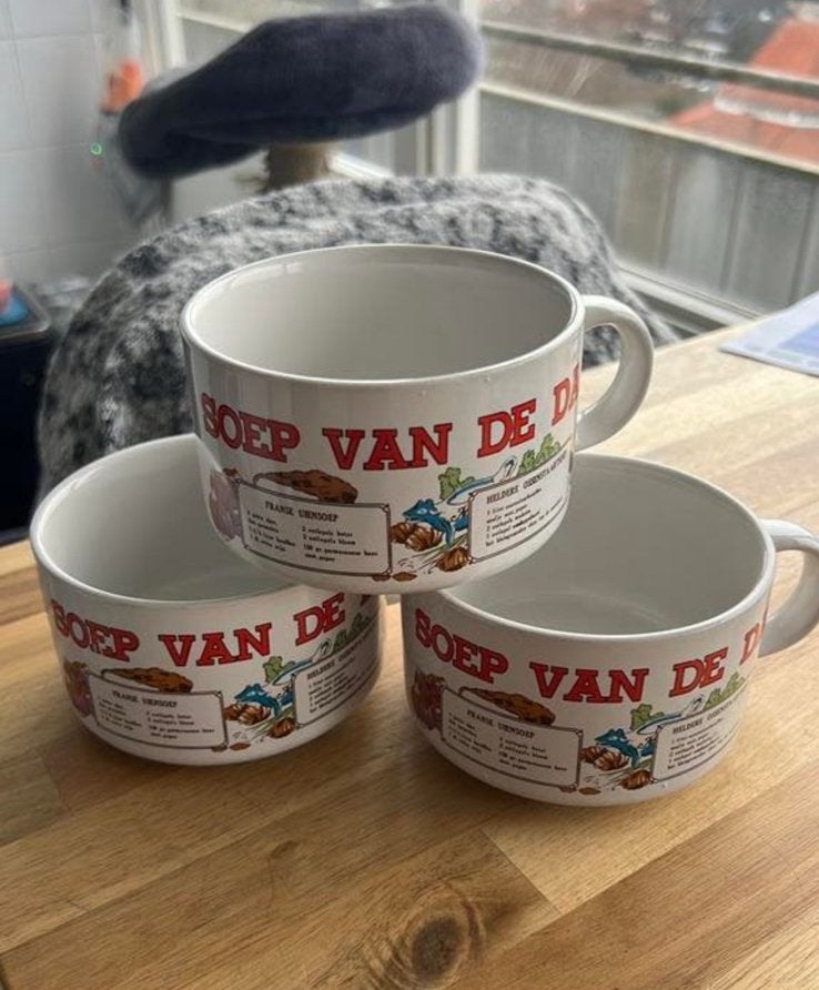 Set van 3 'Soep van de Dag' kommen, Ophalen, Keramiek, Zo goed als nieuw, Kom(men)