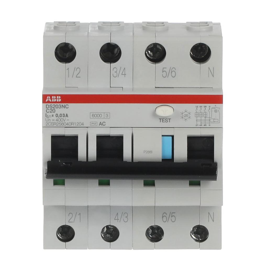 ABB aardlekautomaat 3P+N C20 30mA DS203NC, Doe-het-zelf en Verbouw, Elektra en Kabels, Ophalen of Verzenden, Nieuw, Schakelaar