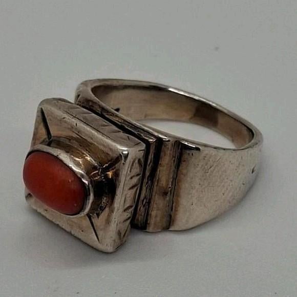 Zilveren ring met bloedkoraal, ringmaat 16.5 cm, 925 gemerkt, Ophalen of Verzenden