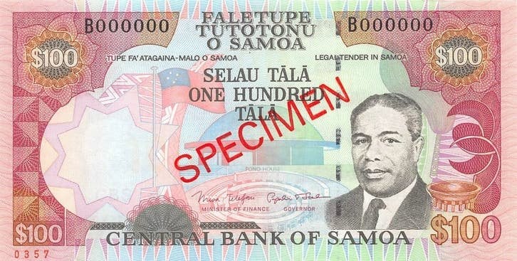 Samoa 100 Tala 2006 Unc Specimen Pn 37s, Postzegels en Munten, Ophalen of Verzenden, Los biljet