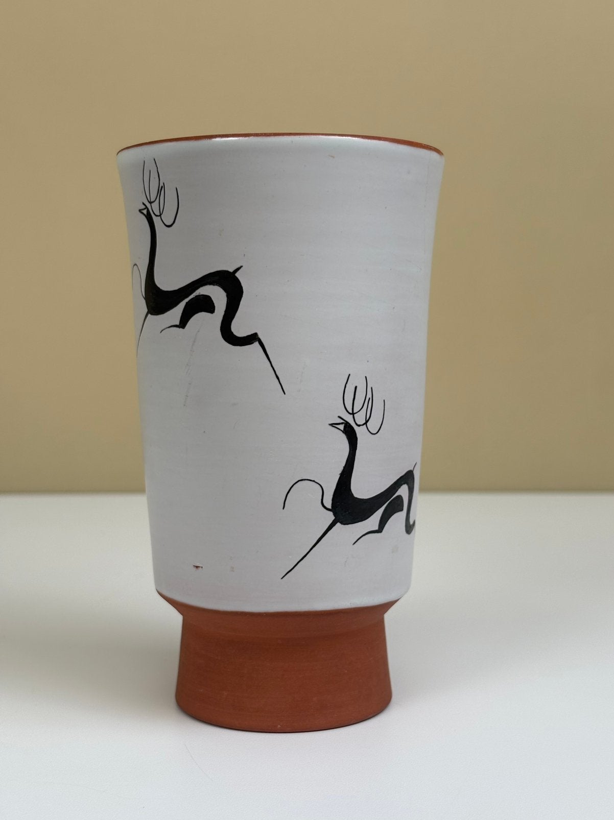 Vintage Dutch Design Potterie Boonstra vaasje 50/60 hertjes, Ophalen of Verzenden