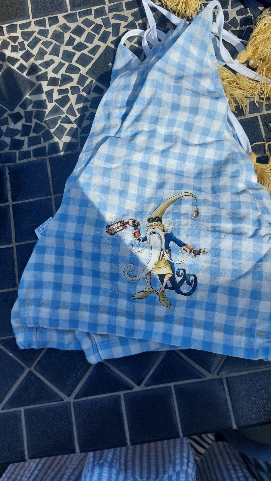 Blauw geruit slaapmuts met kabouterprint, Ophalen of Verzenden, Gebruikt, Jongetje of Meisje