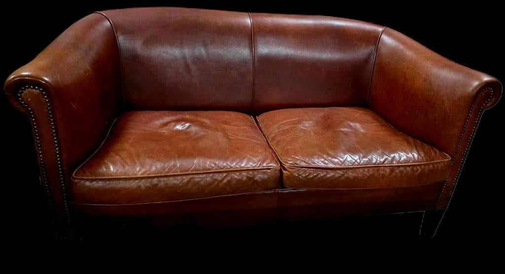 Chesterfield kuipbank cognac leer + GRATIS BEZORGING