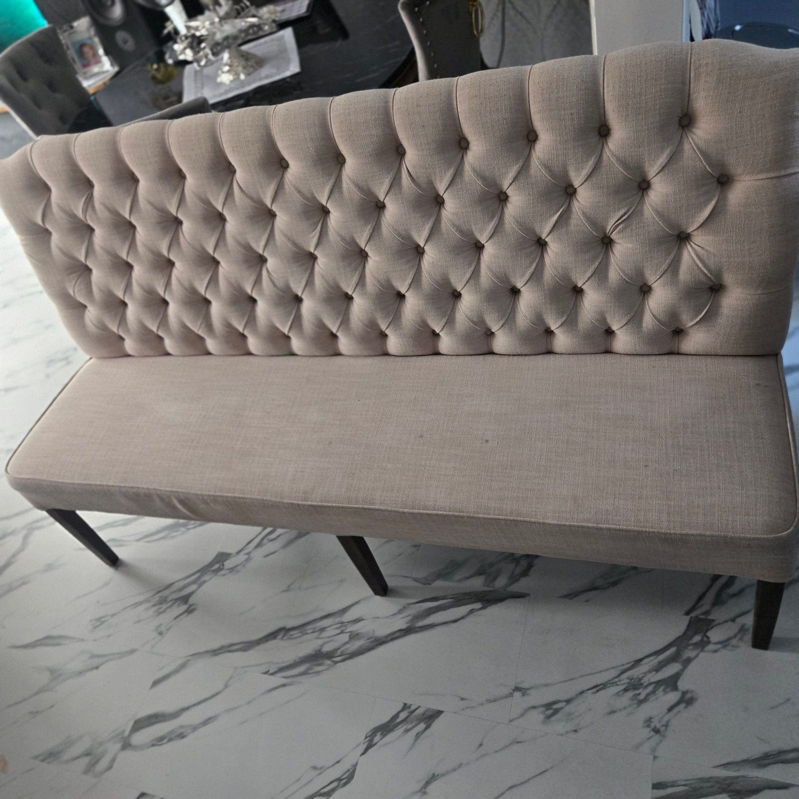 Eetkamerbank beige met gecapitonneerde rugleuning, Ophalen, Minder dan 75 cm, 150 tot 200 cm, Modern klassiek