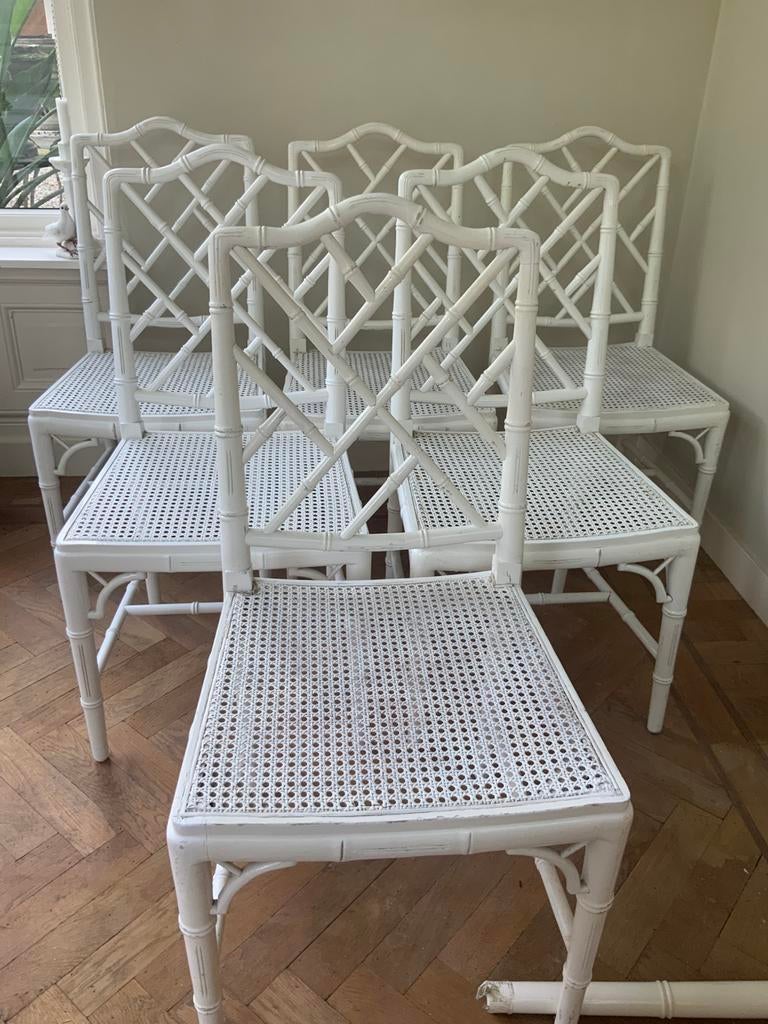 Faux bamboo stoelen set van 6, Ophalen, Zo goed als nieuw, Wit