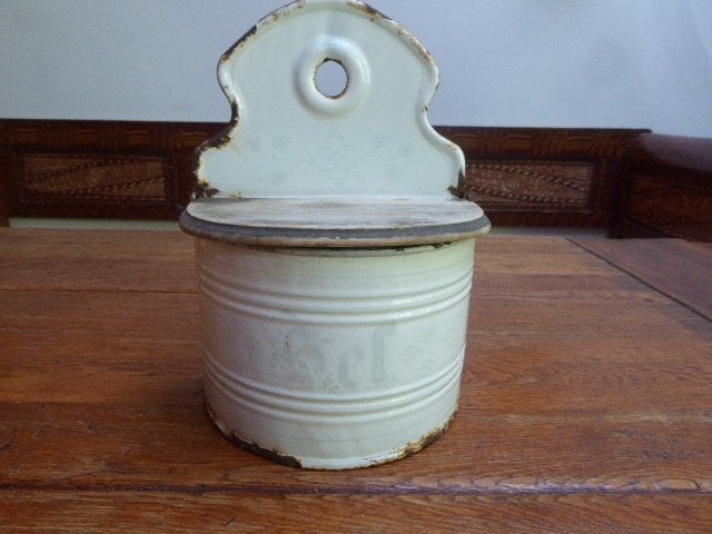 Antieke emaille zoutpot, Ophalen of Verzenden