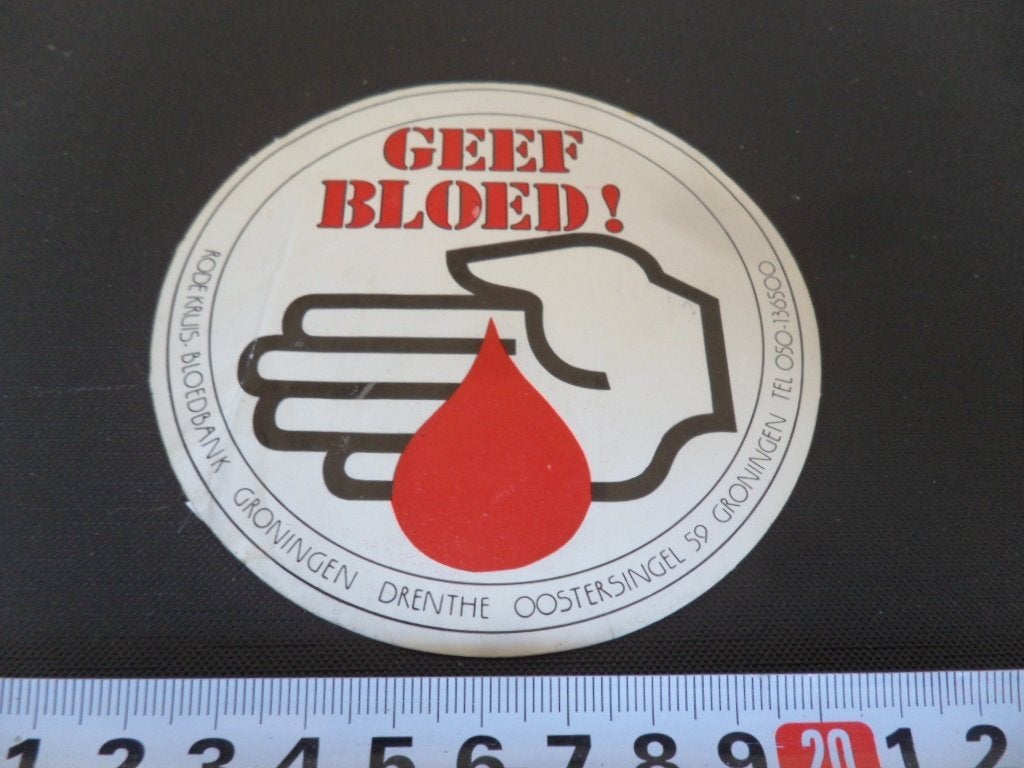 sticker Rode Kruis Bloedbank Groningen Drenthe  GEEF BLOED !, Ophalen, Zo goed als nieuw