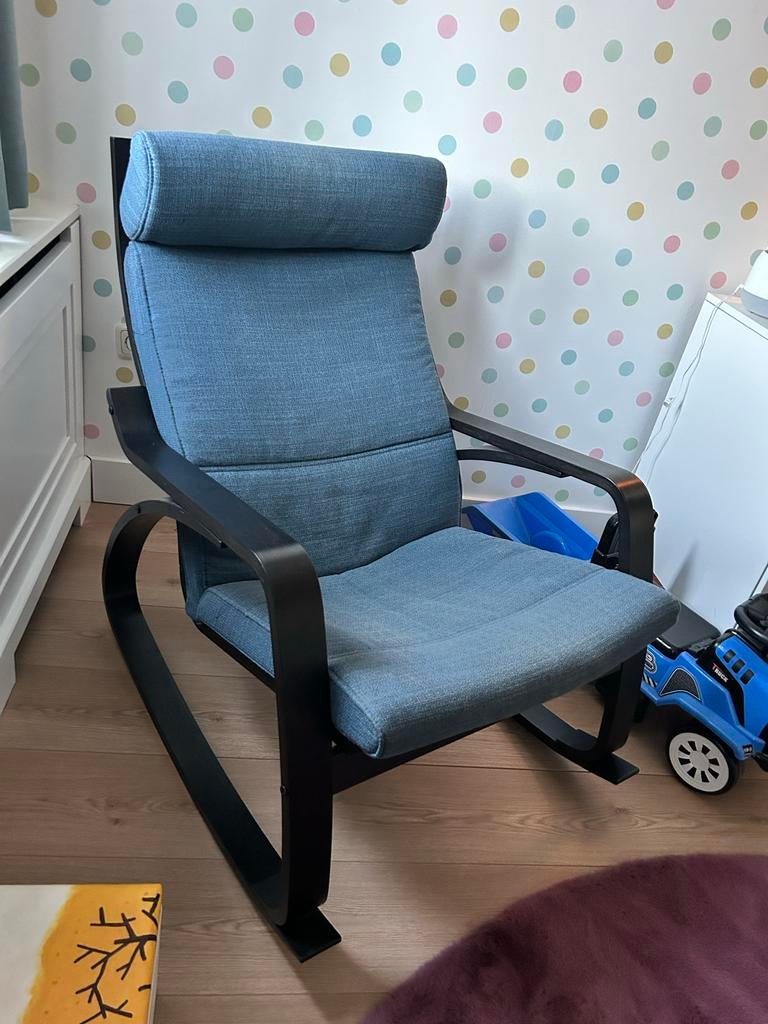 Comfortabele blauwe schommelstoel, Huis en Inrichting, Stoelen, Ophalen, Gebruikt, Blauw, Eén