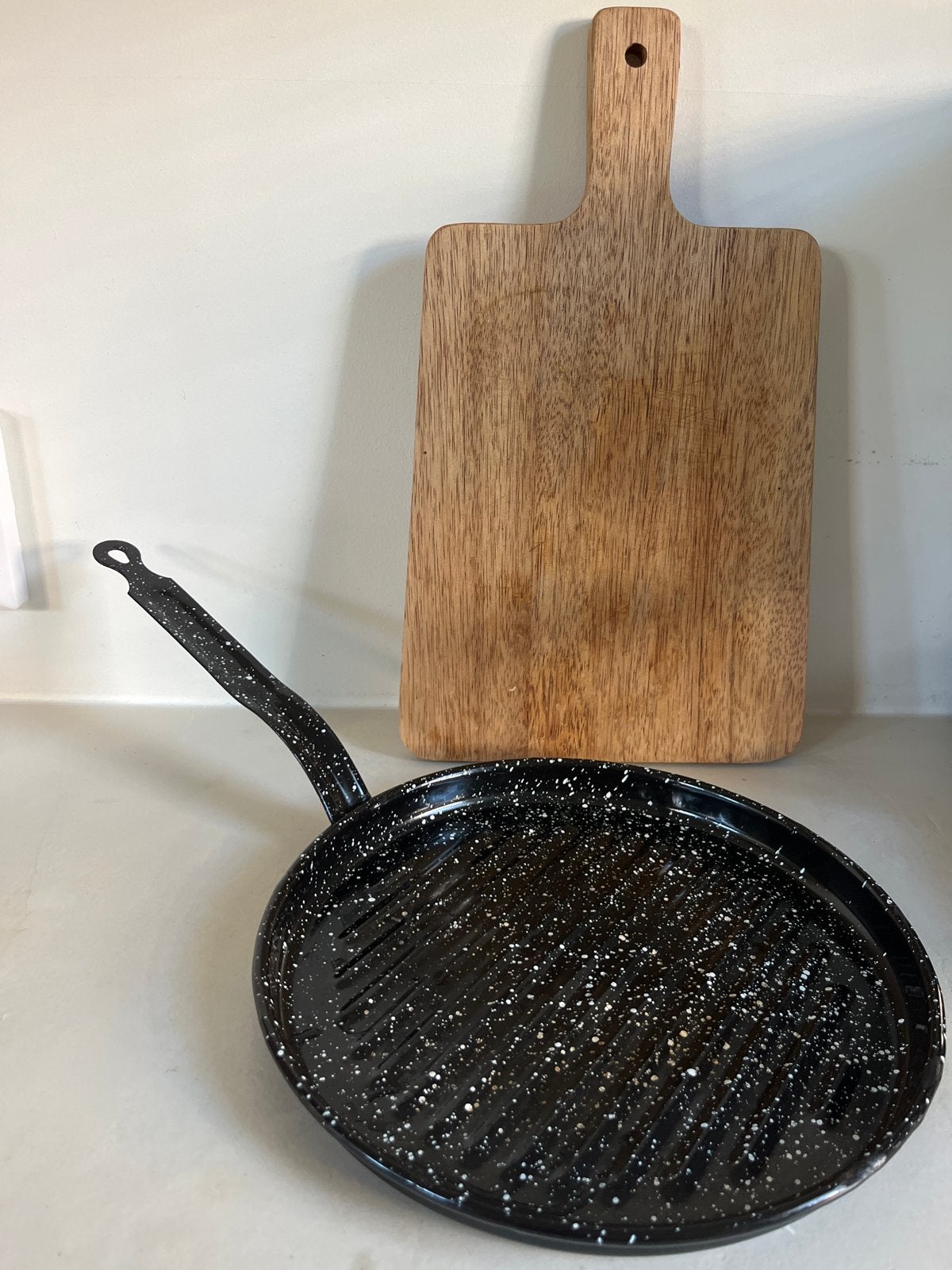 Emaille grillpan gespikkeld, Ophalen of Verzenden, Gebruikt, Emaille, Koekenpan