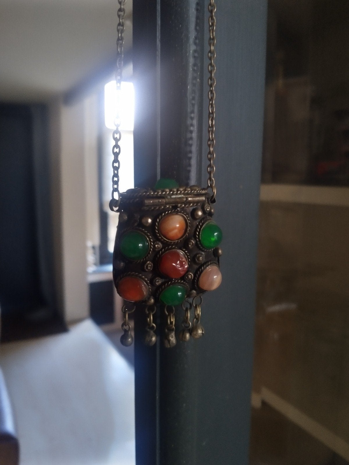 Vintage Ketting met Hanger en Edelsteten, Ophalen of Verzenden, Groen, Overige materialen, Met hanger