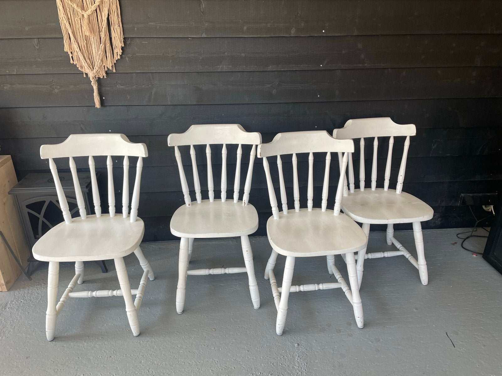 Set van 4 witte houten stoelen, Huis en Inrichting, Stoelen, Gebruikt, Vier, Hout, Wit, Ophalen