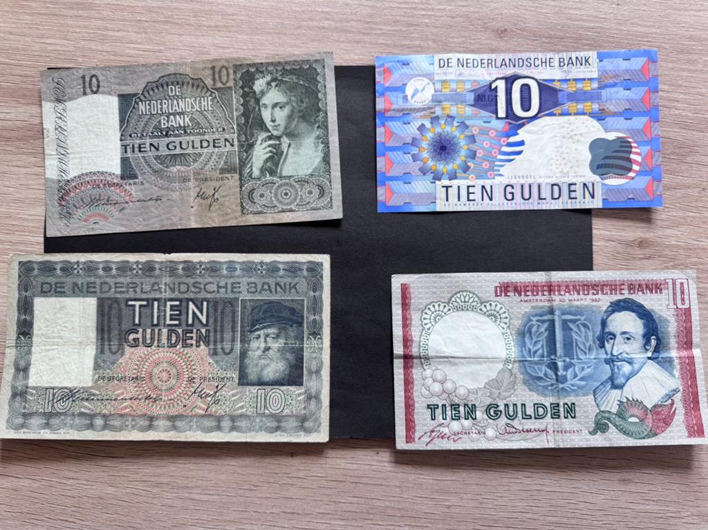 4 nederlandse bankbiljetten van 10,- gulden, Postzegels en Munten, Bankbiljetten | Nederland, Ophalen of Verzenden, 10 gulden