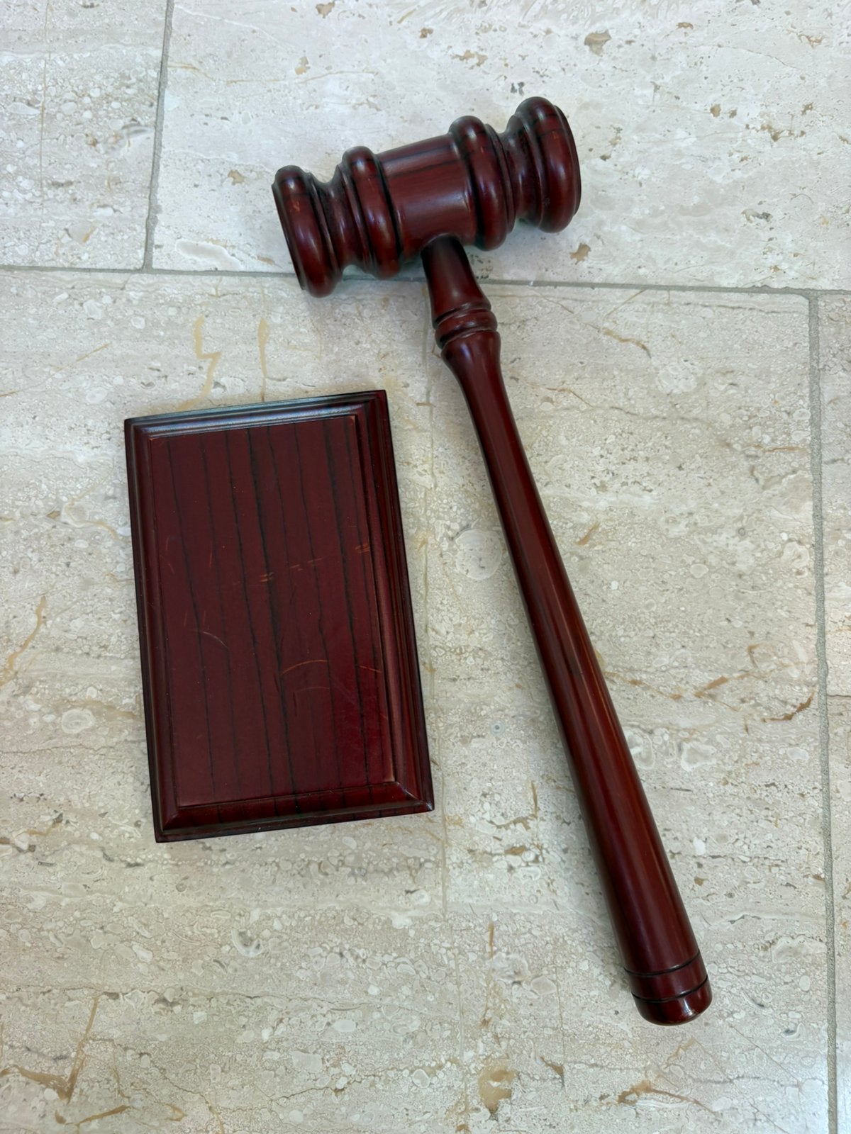 Vintage Houten voorzittershamer met slagblok, Ophalen of Verzenden